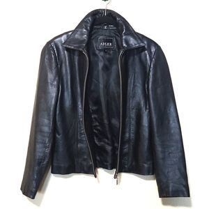 Adler Lambskin Leather Vintage Black Zip Front Jacket Size Small EUC!